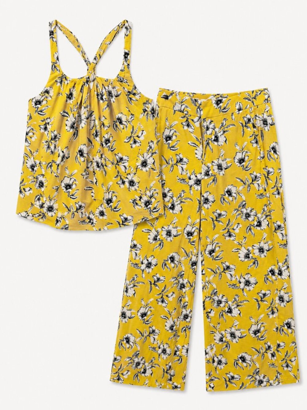 Banana Republic Yellow Floral Two Piece Halter Tank & Wide Leg Pants Set - Top M